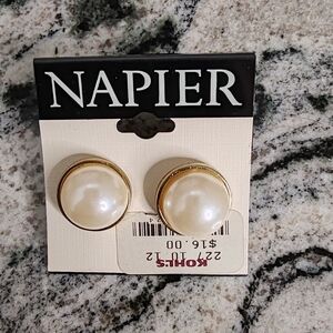 Napier Gold and Cream Button Earrings